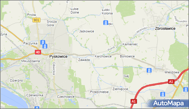 mapa Karchowice, Karchowice na mapie Targeo