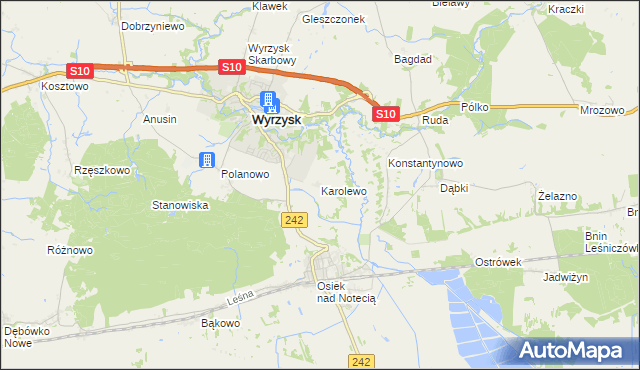 mapa Karolewo gmina Wyrzysk, Karolewo gmina Wyrzysk na mapie Targeo