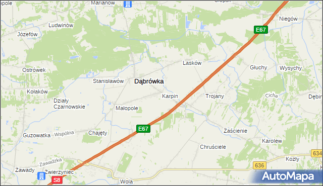 mapa Karpin gmina Dąbrówka, Karpin gmina Dąbrówka na mapie Targeo