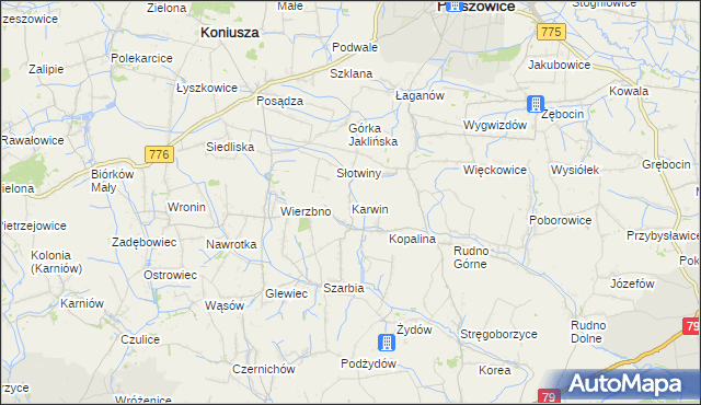 mapa Karwin gmina Koniusza, Karwin gmina Koniusza na mapie Targeo