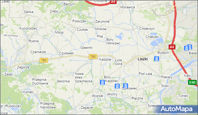 mapa Kaszów gmina Liszki, Kaszów gmina Liszki na mapie Targeo