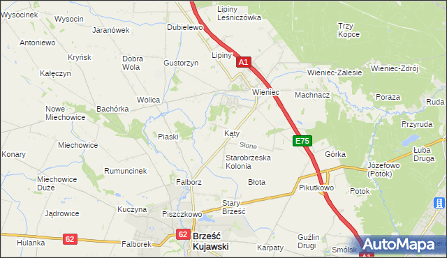 mapa Kąty gmina Brześć Kujawski, Kąty gmina Brześć Kujawski na mapie Targeo