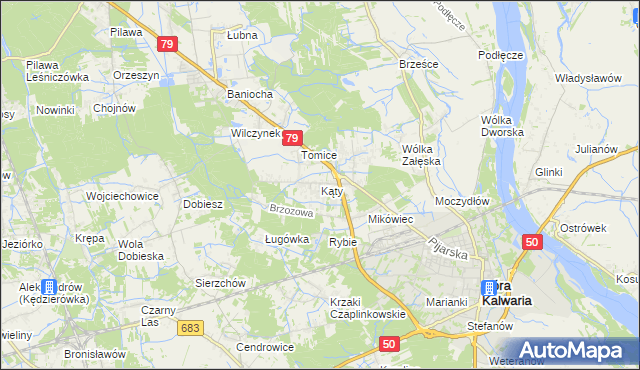 mapa Kąty gmina Góra Kalwaria, Kąty gmina Góra Kalwaria na mapie Targeo