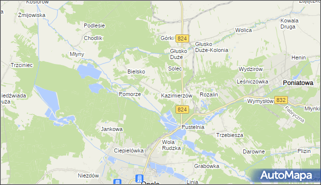 mapa Kazimierzów gmina Opole Lubelskie, Kazimierzów gmina Opole Lubelskie na mapie Targeo