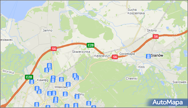 mapa Kędzierzyn gmina Sianów, Kędzierzyn gmina Sianów na mapie Targeo