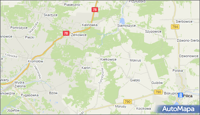 mapa Kiełkowice, Kiełkowice na mapie Targeo