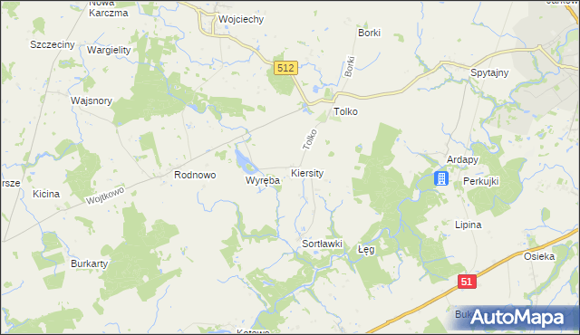 mapa Kiersity gmina Bartoszyce, Kiersity gmina Bartoszyce na mapie Targeo