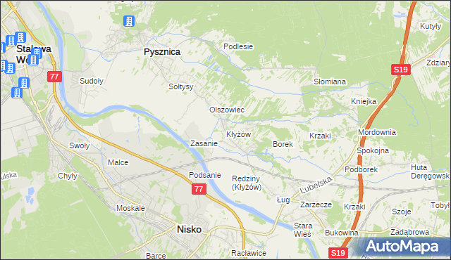 mapa Kłyżów, Kłyżów na mapie Targeo