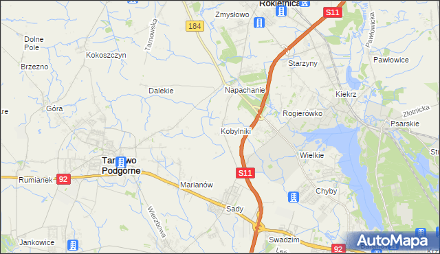 mapa Kobylniki gmina Rokietnica, Kobylniki gmina Rokietnica na mapie Targeo