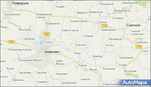mapa Kobylniki gmina Skalbmierz, Kobylniki gmina Skalbmierz na mapie Targeo