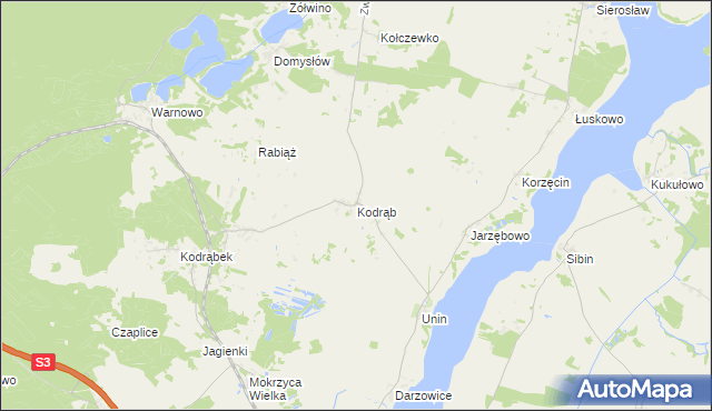 mapa Kodrąb gmina Wolin, Kodrąb gmina Wolin na mapie Targeo