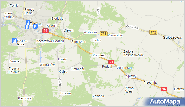 mapa Kogutek gmina Olkusz, Kogutek gmina Olkusz na mapie Targeo