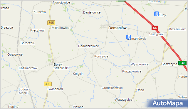 mapa Kończyce gmina Domaniów, Kończyce gmina Domaniów na mapie Targeo