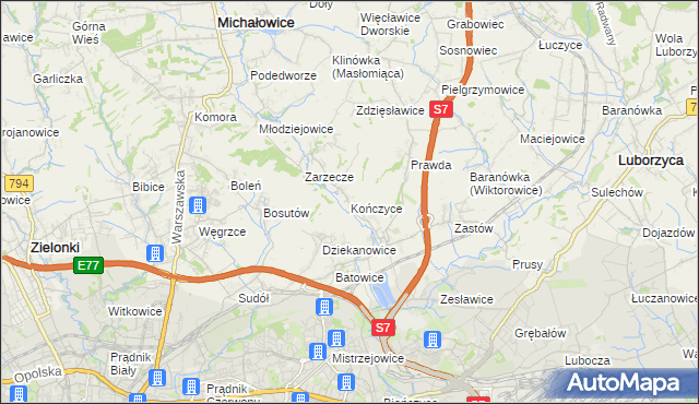 mapa Kończyce gmina Michałowice, Kończyce gmina Michałowice na mapie Targeo