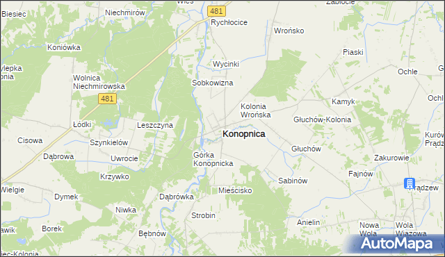 mapa Konopnica powiat wieluński, Konopnica powiat wieluński na mapie Targeo