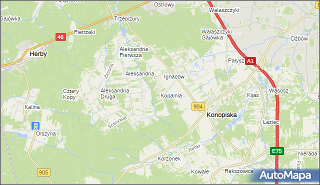 mapa Kopalnia gmina Konopiska, Kopalnia gmina Konopiska na mapie Targeo