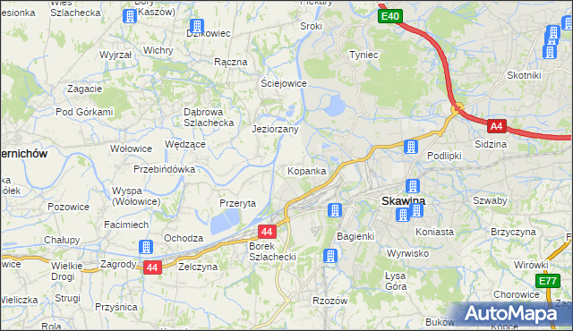 mapa Kopanka gmina Skawina, Kopanka gmina Skawina na mapie Targeo