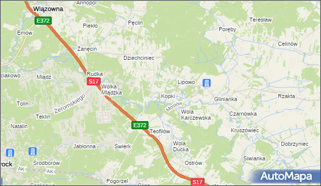 mapa Kopki gmina Wiązowna, Kopki gmina Wiązowna na mapie Targeo