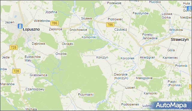 mapa Korczyn gmina Strawczyn, Korczyn gmina Strawczyn na mapie Targeo