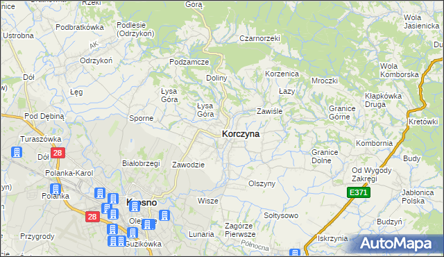 mapa Korczyna powiat krośnieński, Korczyna powiat krośnieński na mapie Targeo