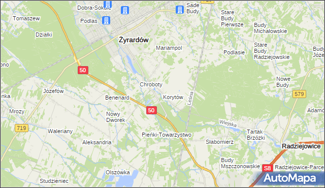 mapa Korytów gmina Radziejowice, Korytów gmina Radziejowice na mapie Targeo