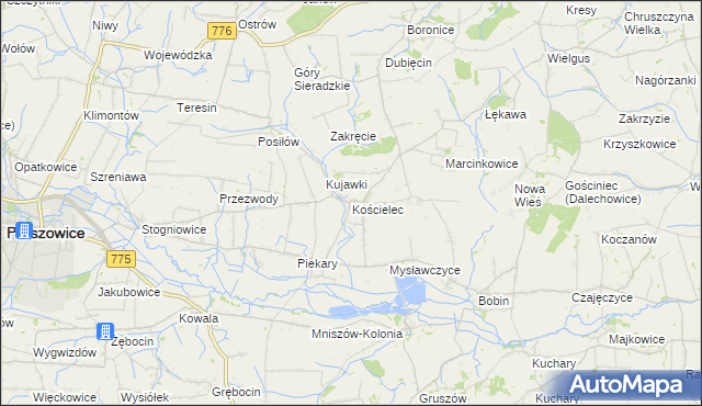 mapa Kościelec gmina Proszowice, Kościelec gmina Proszowice na mapie Targeo