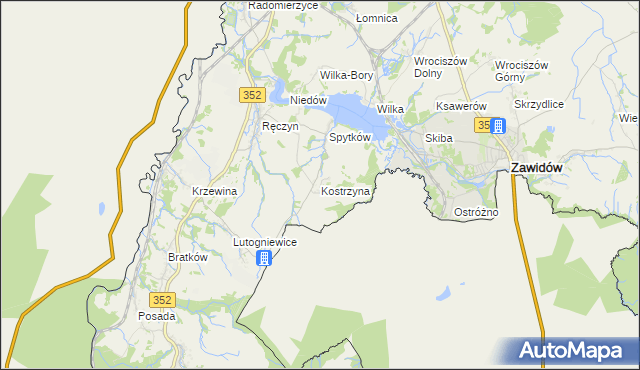 mapa Kostrzyna gmina Zgorzelec, Kostrzyna gmina Zgorzelec na mapie Targeo