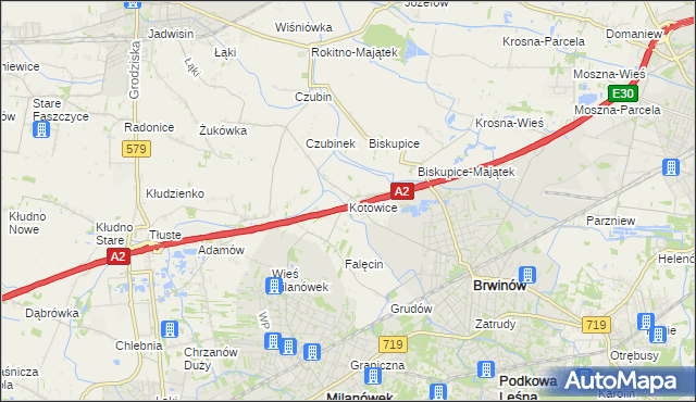 mapa Kotowice gmina Brwinów, Kotowice gmina Brwinów na mapie Targeo