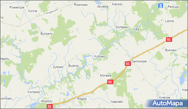 mapa Kotowo gmina Lidzbark Warmiński, Kotowo gmina Lidzbark Warmiński na mapie Targeo