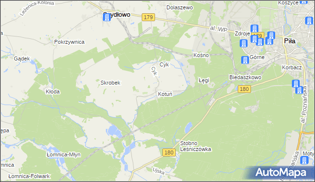 mapa Kotuń gmina Szydłowo, Kotuń gmina Szydłowo na mapie Targeo