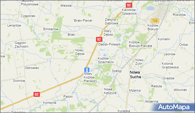 mapa Kozłów Szlachecki, Kozłów Szlachecki na mapie Targeo