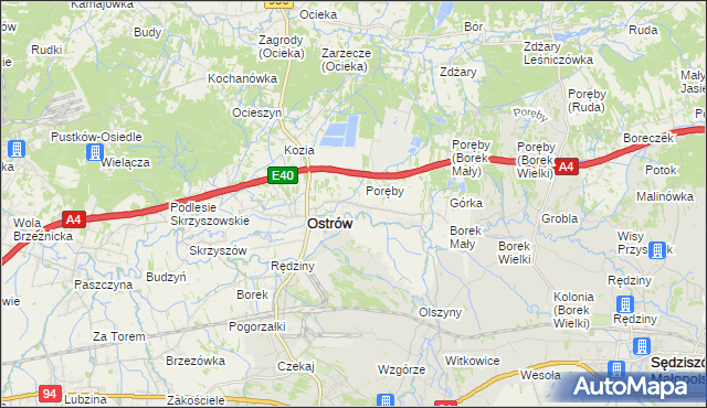 mapa Kozodrza, Kozodrza na mapie Targeo