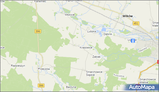 mapa Krasowice, Krasowice na mapie Targeo