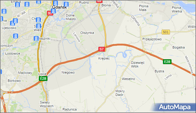 mapa Krępiec gmina Pruszcz Gdański, Krępiec gmina Pruszcz Gdański na mapie Targeo
