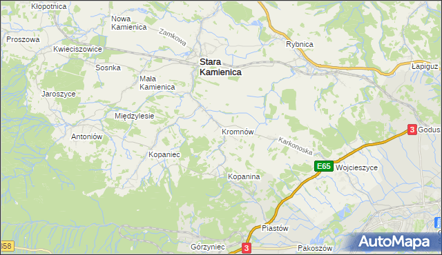 mapa Kromnów gmina Stara Kamienica, Kromnów gmina Stara Kamienica na mapie Targeo