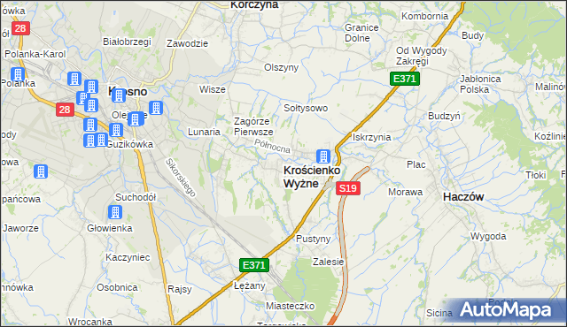 mapa Krościenko Wyżne, Krościenko Wyżne na mapie Targeo