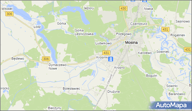 mapa Krosinko gmina Mosina, Krosinko gmina Mosina na mapie Targeo