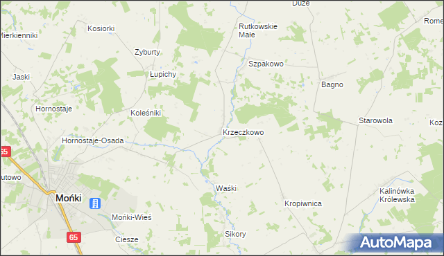 mapa Krzeczkowo gmina Mońki, Krzeczkowo gmina Mońki na mapie Targeo