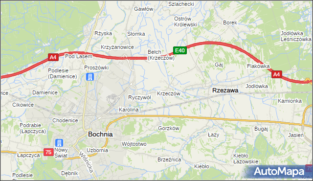 mapa Krzeczów gmina Rzezawa, Krzeczów gmina Rzezawa na mapie Targeo