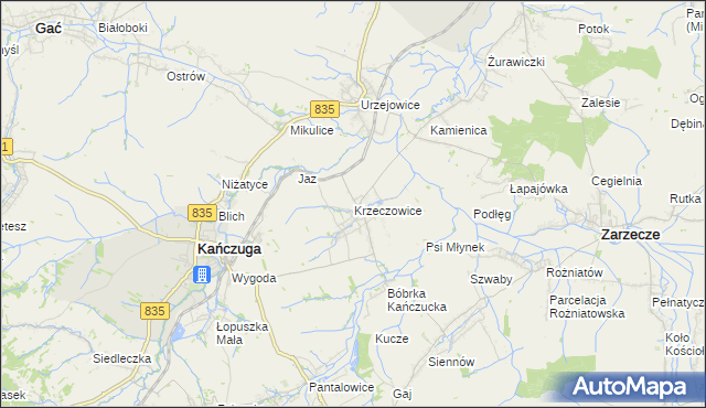 mapa Krzeczowice, Krzeczowice na mapie Targeo