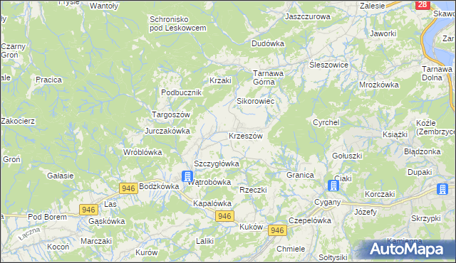 mapa Krzeszów gmina Stryszawa, Krzeszów gmina Stryszawa na mapie Targeo