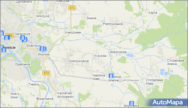 mapa Krzyków gmina Czernica, Krzyków gmina Czernica na mapie Targeo