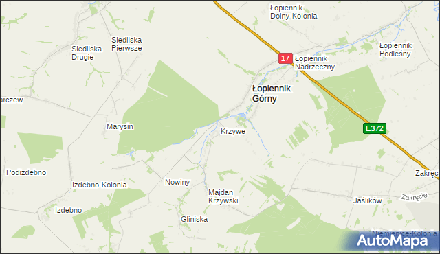 mapa Krzywe gmina Łopiennik Górny, Krzywe gmina Łopiennik Górny na mapie Targeo