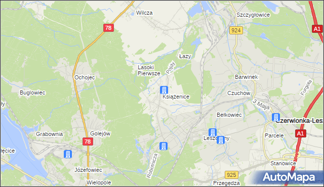 mapa Książenice gmina Czerwionka-Leszczyny, Książenice gmina Czerwionka-Leszczyny na mapie Targeo