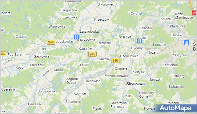 mapa Kuków gmina Stryszawa, Kuków gmina Stryszawa na mapie Targeo