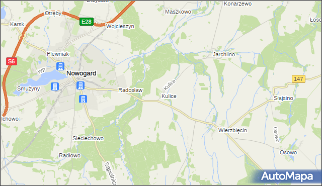 mapa Kulice gmina Nowogard, Kulice gmina Nowogard na mapie Targeo