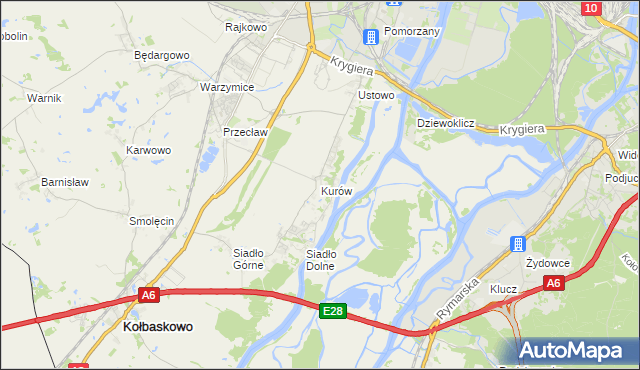 mapa Kurów gmina Kołbaskowo, Kurów gmina Kołbaskowo na mapie Targeo