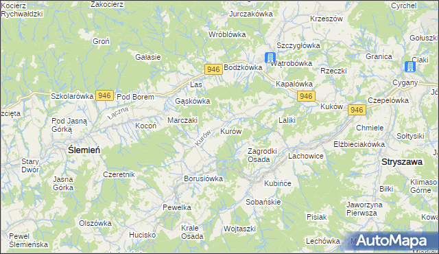 mapa Kurów gmina Stryszawa, Kurów gmina Stryszawa na mapie Targeo