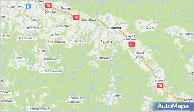 mapa Łabowiec, Łabowiec na mapie Targeo