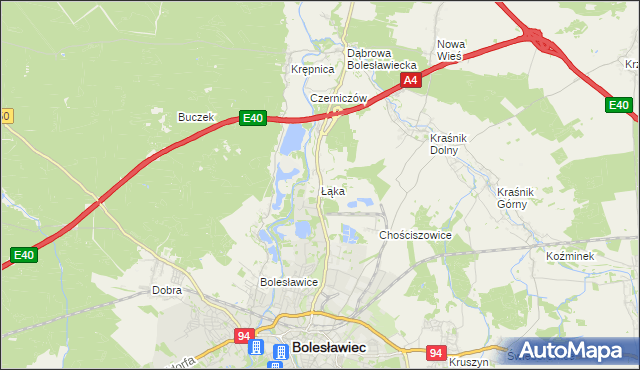 mapa Łąka gmina Bolesławiec, Łąka gmina Bolesławiec na mapie Targeo